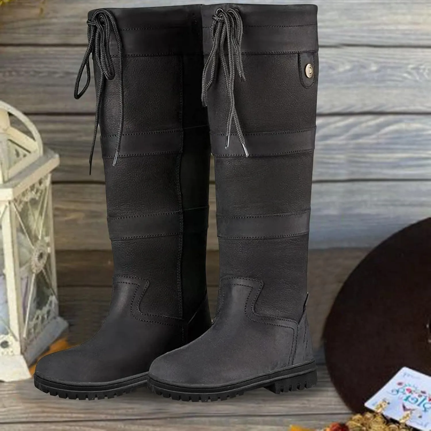 Knee High Boots Women Insulated Non-Slip Snow Shoes For Men Leather Round Toe Hiking Boots Women aterproof