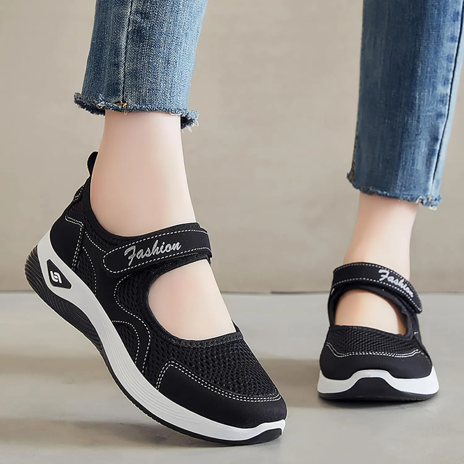 Kubbon Womens Walking Sneakers Woven Orthopedic Breathable Soft Shoes Non-Slip Adjustable Breathable Lightweight Shoes Diabetic-Friendly Wedge Sneaker with Arch Support