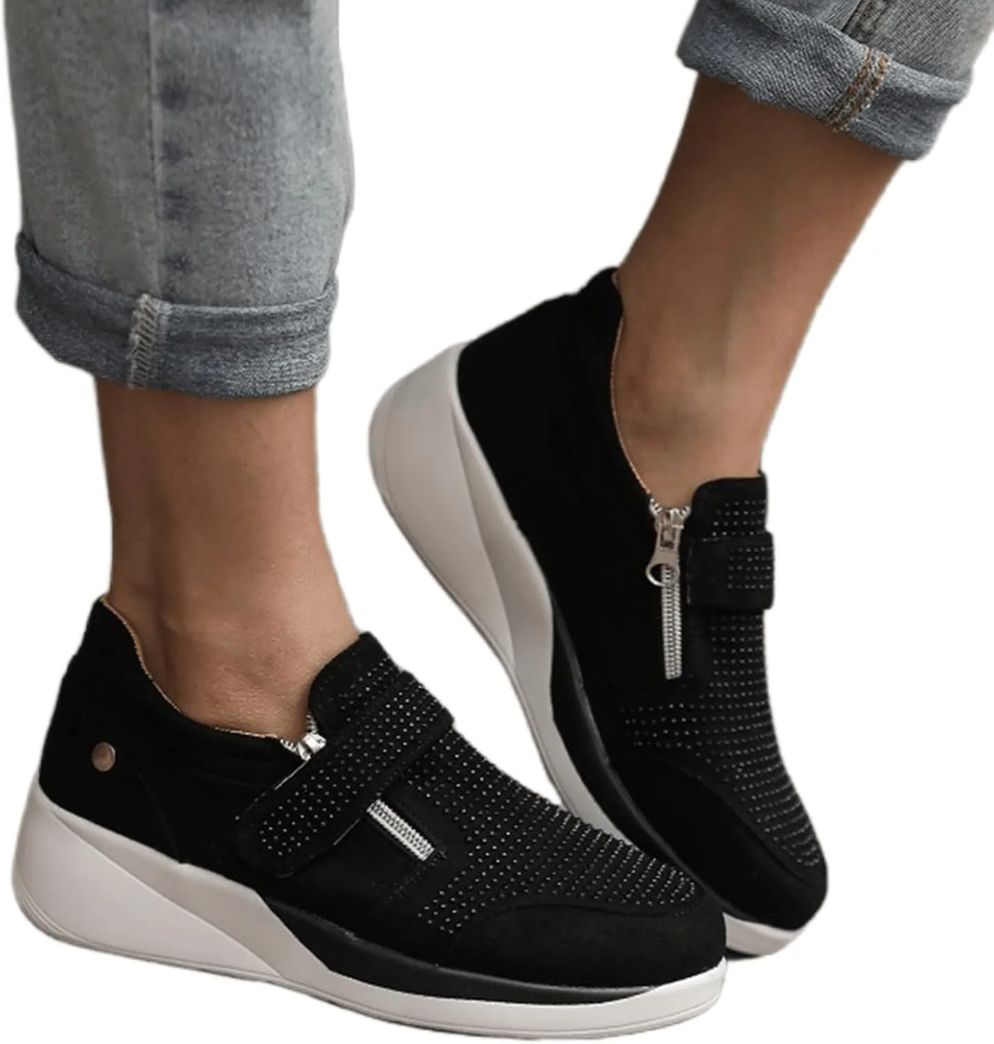 Ladmiple Shoes For Women Slip On Sneakers Running Shoes Non Slip Tennis Walking Sneakers Fashion Slip On Platform Shoes