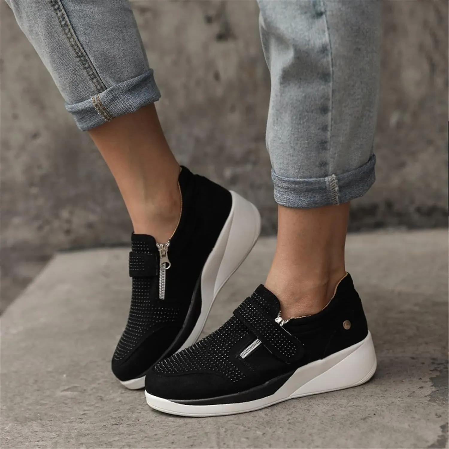 Ladmiple Shoes For Women Slip On Sneakers Running Shoes Non Slip Tennis Walking Sneakers Fashion Slip On Platform Shoes