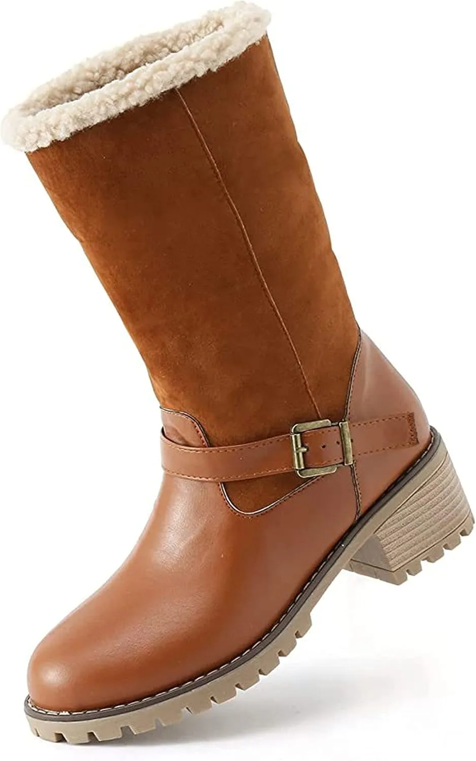Ladmiple Snow Boots For Women Cute High Top Winter Warm Ankle Booties Slip On Fur Lined Fashion Casual Mid Calf Walking Shoes