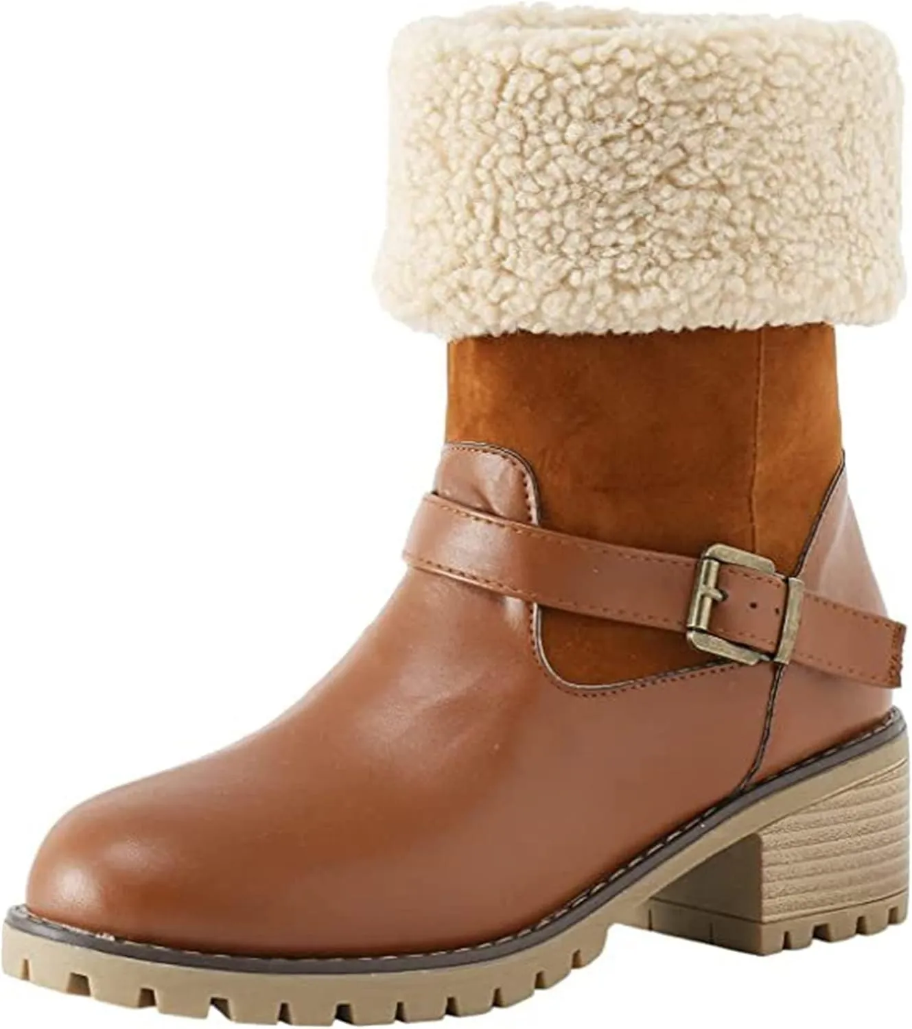 Ladmiple Snow Boots For Women Cute High Top Winter Warm Ankle Booties Slip On Fur Lined Fashion Casual Mid Calf Walking Shoes