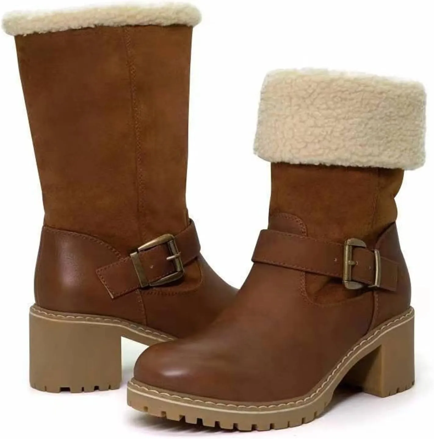 Ladmiple Snow Boots For Women Cute High Top Winter Warm Ankle Booties Slip On Fur Lined Fashion Casual Mid Calf Walking Shoes