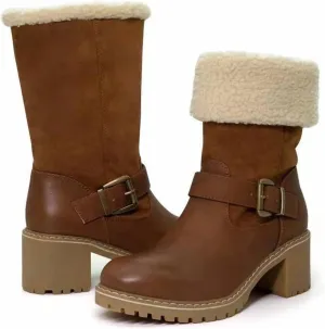 Ladmiple Snow Boots For Women Cute High Top Winter Warm Ankle Booties Slip On Fur Lined Fashion Casual Mid Calf Walking Shoes