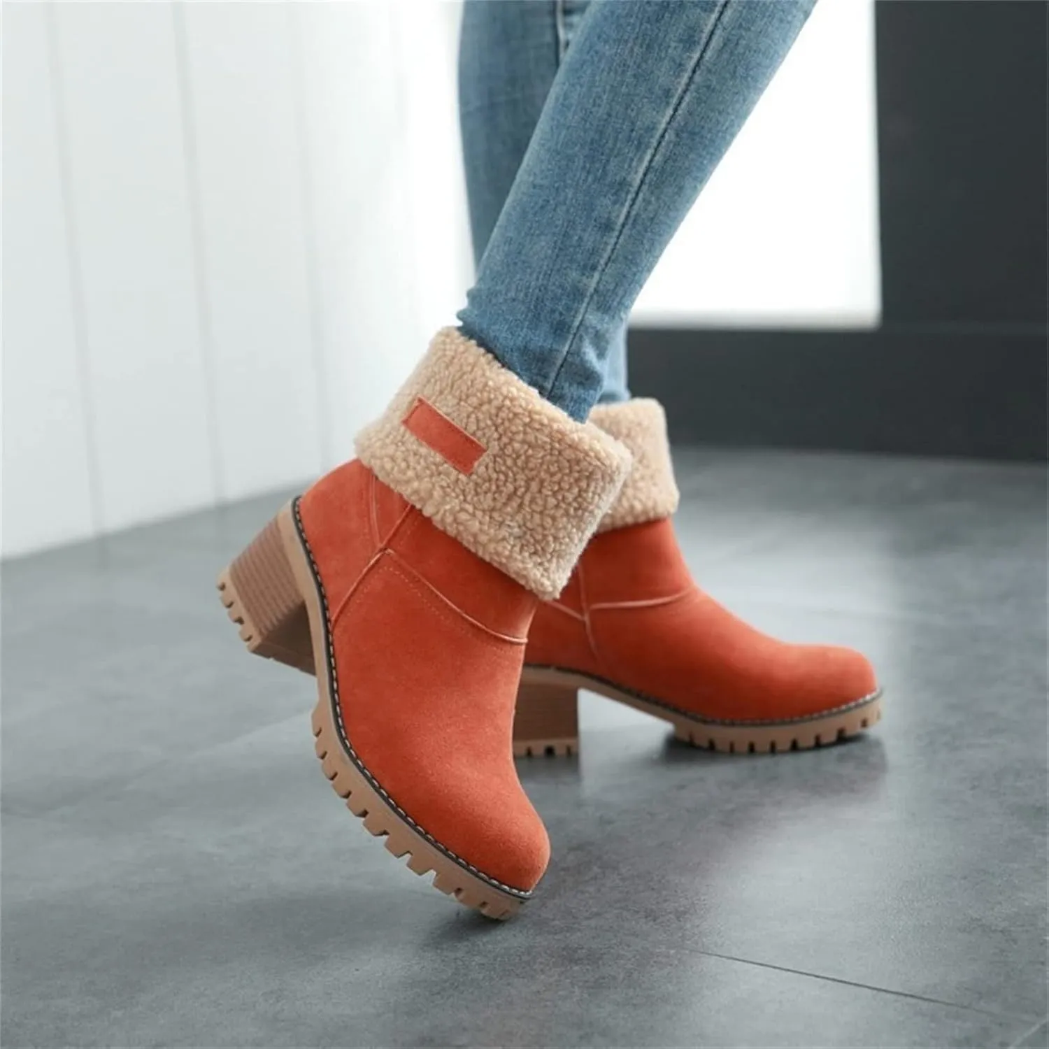 Ladmiple Snow Boots For Women Cute Tall Mid Calf Warm Fur Lined Winter Boots Outdoor Fashion Slip On Walking Ankle Booties