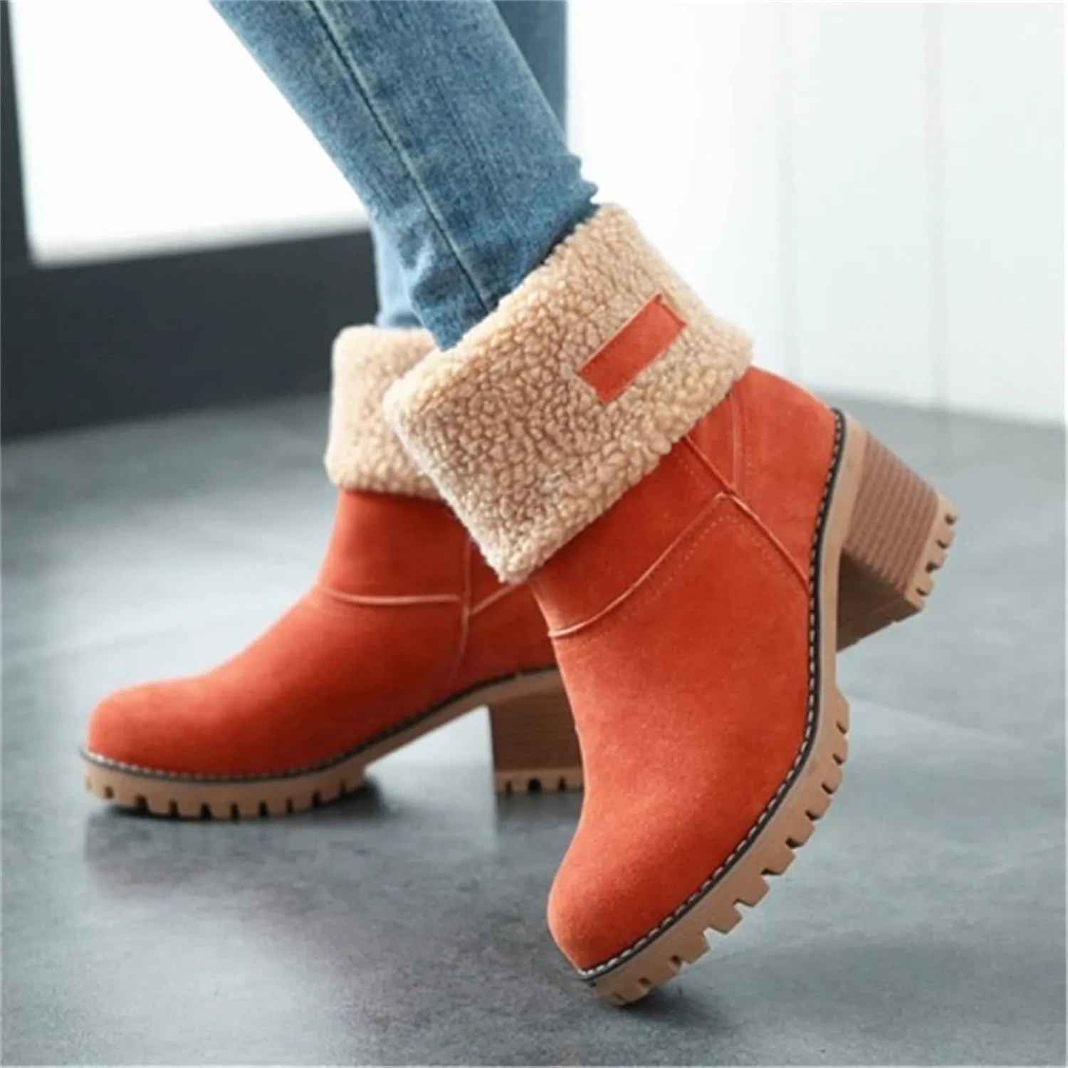 Ladmiple Snow Boots For Women Cute Tall Mid Calf Warm Fur Lined Winter Boots Outdoor Fashion Slip On Walking Ankle Booties