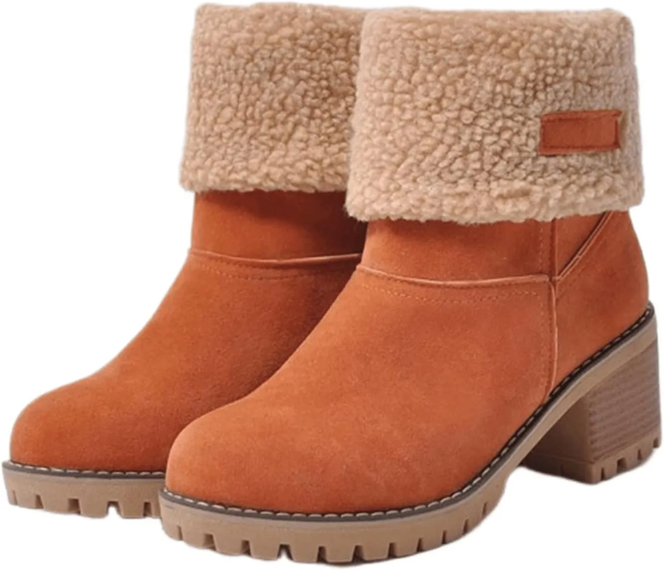 Ladmiple Snow Boots For Women Cute Tall Mid Calf Warm Fur Lined Winter Boots Outdoor Fashion Slip On Walking Ankle Booties