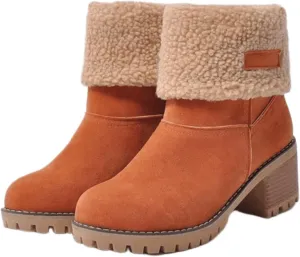 Ladmiple Snow Boots For Women Cute Tall Mid Calf Warm Fur Lined Winter Boots Outdoor Fashion Slip On Walking Ankle Booties