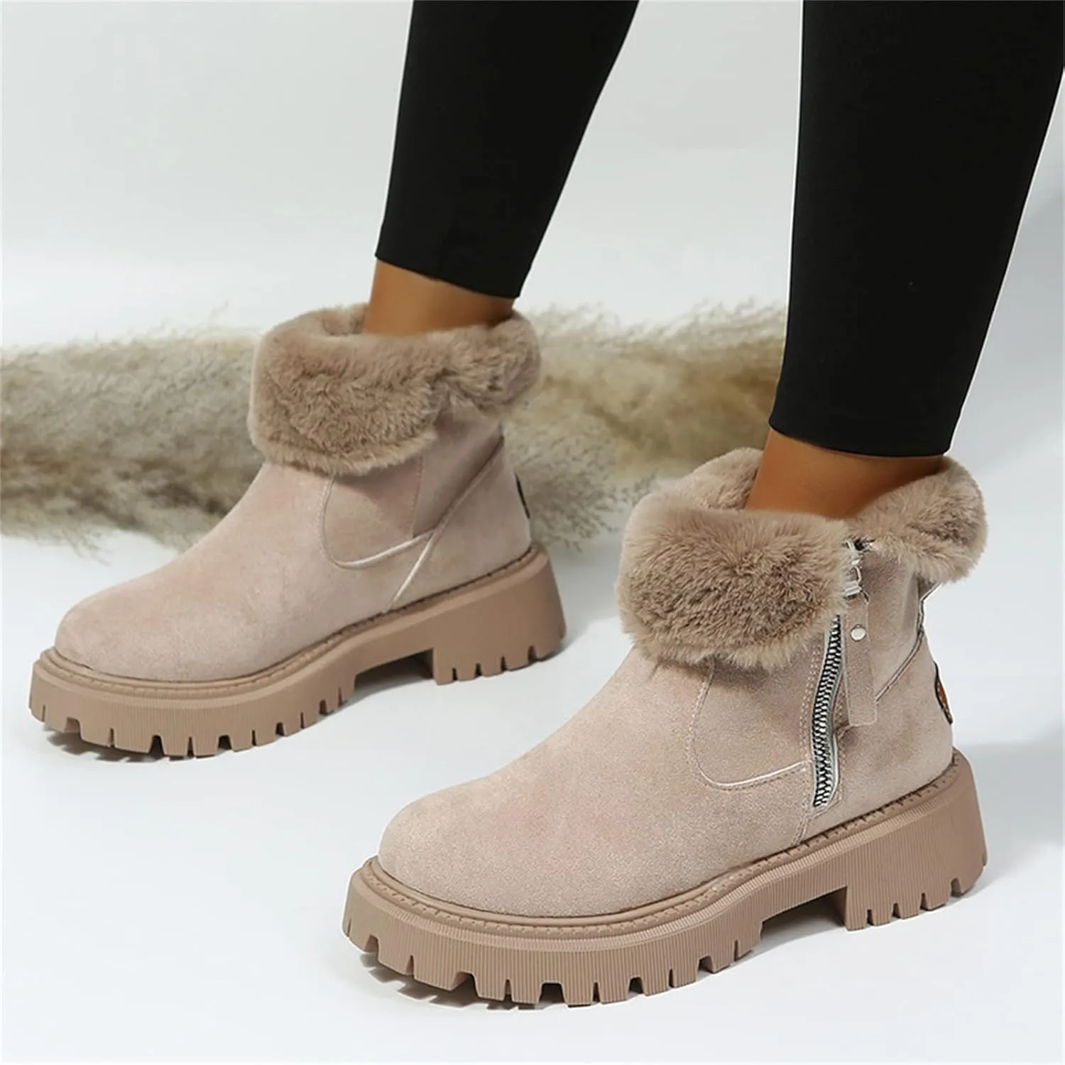 Ladmiple Trending Winter Boots For Women 2024 Warm Fur Lined Snow Boots Outdoor Short Ankle Booties Slip On Loafers Shoes