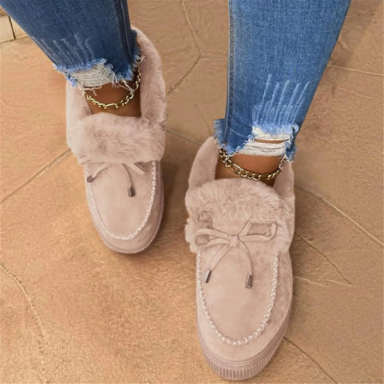 Ladmiple Winter Boots For Women 2024 Fashion Snow Boots Classic Fur Lined Slip On Ankle Booties Casual Warm Loafers Shoes