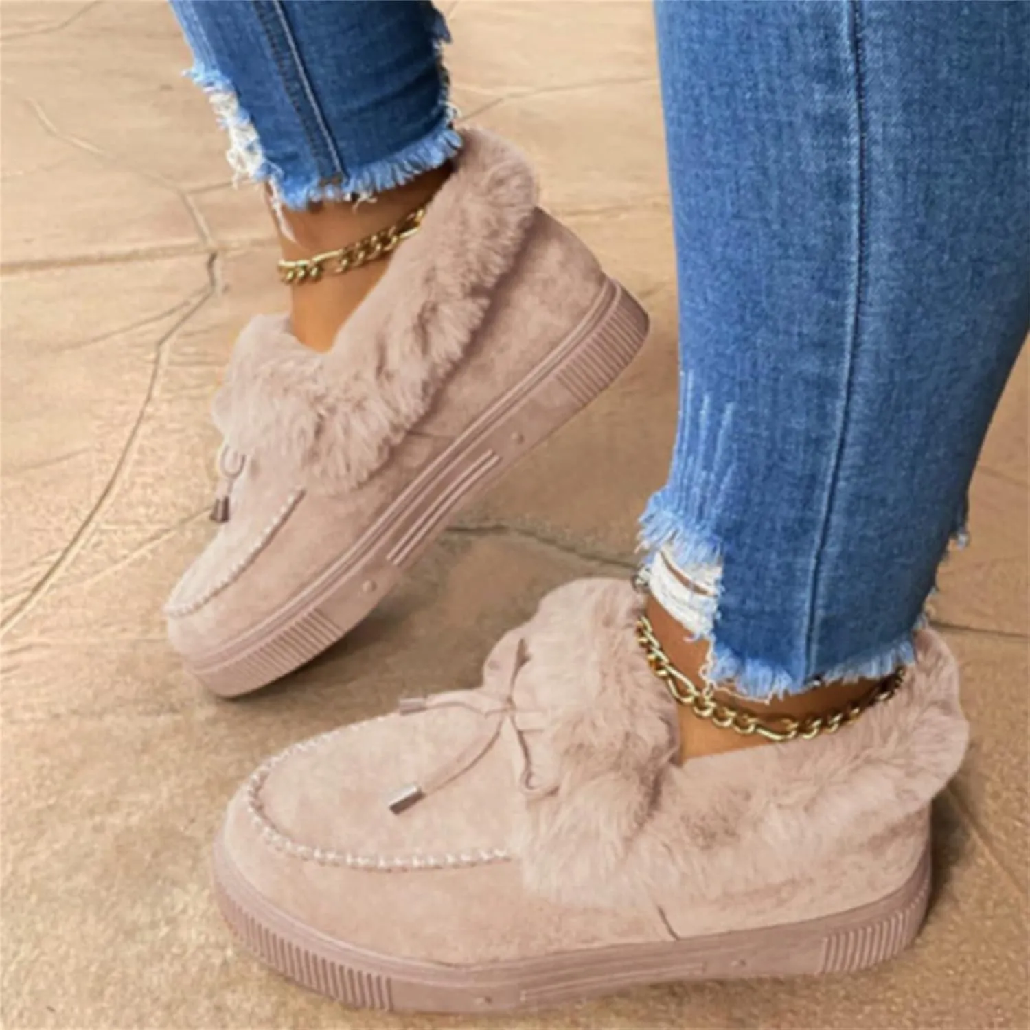 Ladmiple Winter Boots For Women 2024 Fashion Snow Boots Classic Fur Lined Slip On Ankle Booties Casual Warm Loafers Shoes