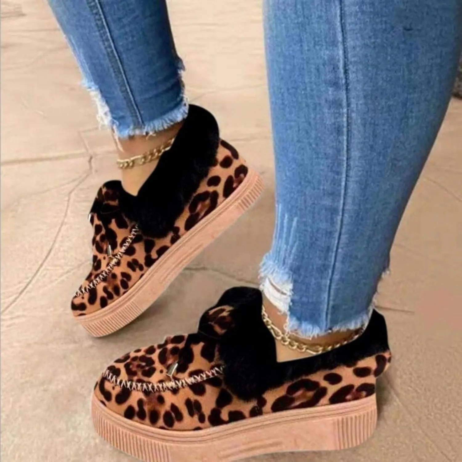 Ladmiple Winter Boots For Women Fashion Casual Slip-on Warm Loafers Shoes Faux Fur-Lined Comfortable Snow Ankle Booties