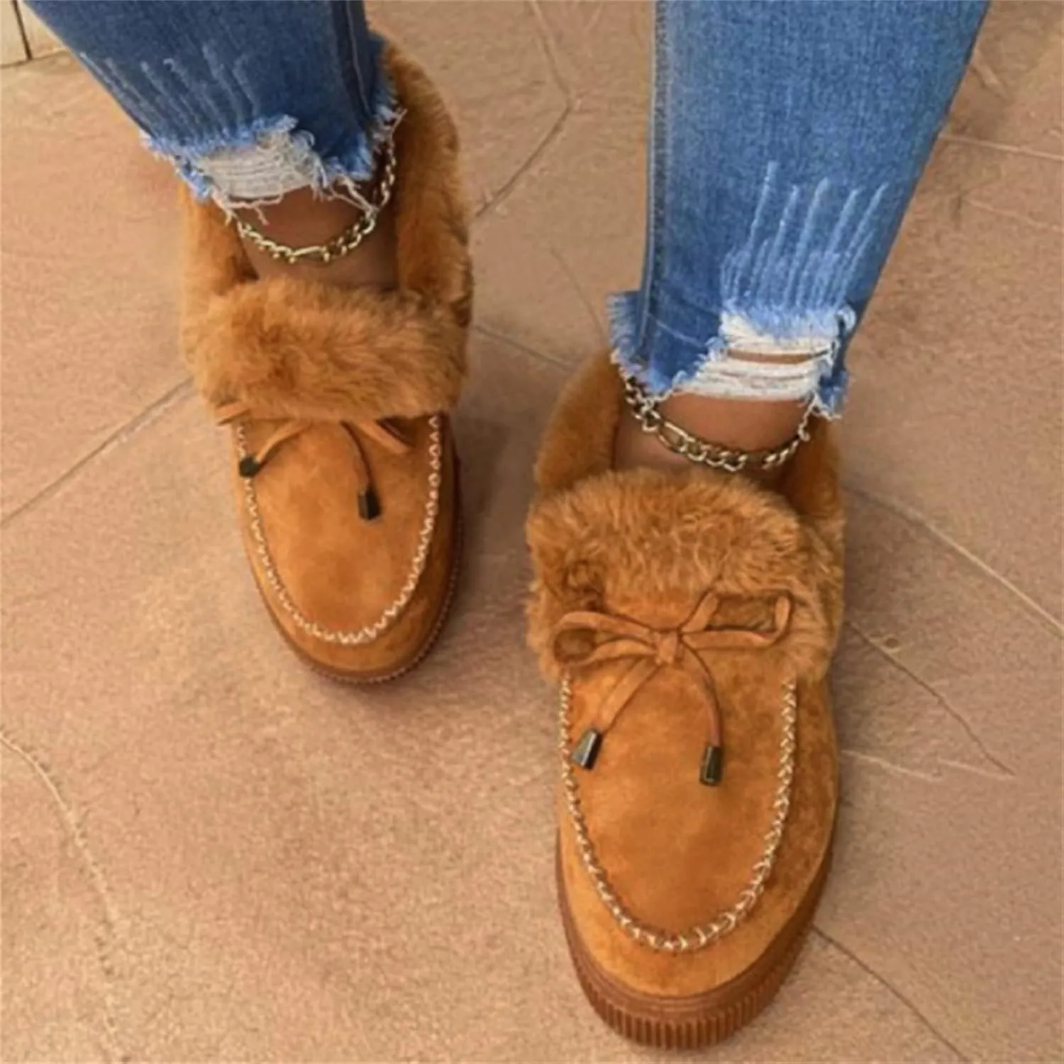 Ladmiple Winter Boots For Women Fashion Warm Fur Lined Snow Ankle Boots Outdoor Fashion Comfortable Slip On Short Booties