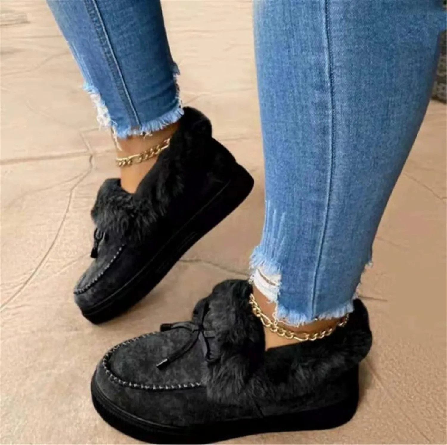 Ladmiple Winter Boots For Women Fashion Warm Fur Lined Snow Ankle Boots Outdoor Fashion Comfortable Slip On Short Booties