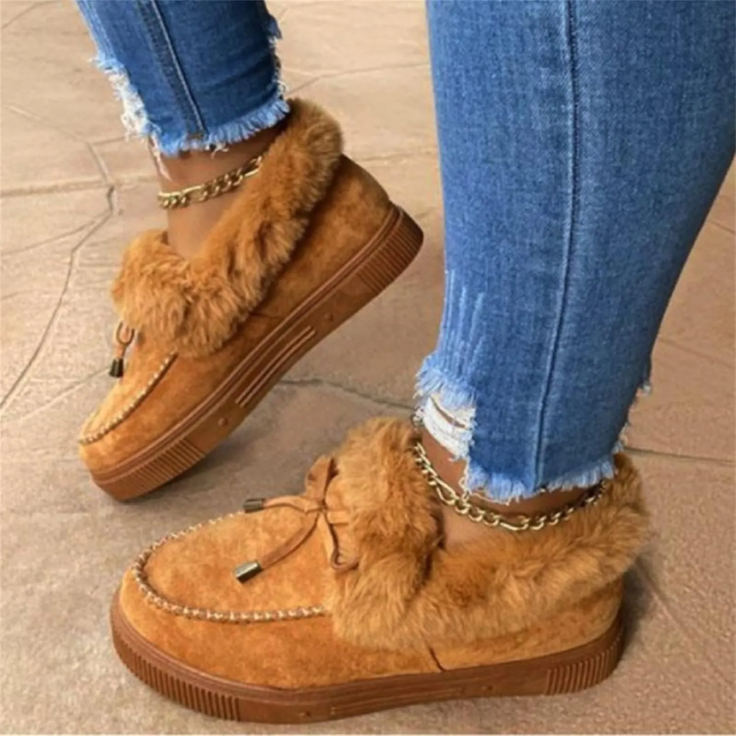 Ladmiple Winter Boots For Women Fashion Warm Fur Lined Snow Ankle Boots Outdoor Fashion Comfortable Slip On Short Booties