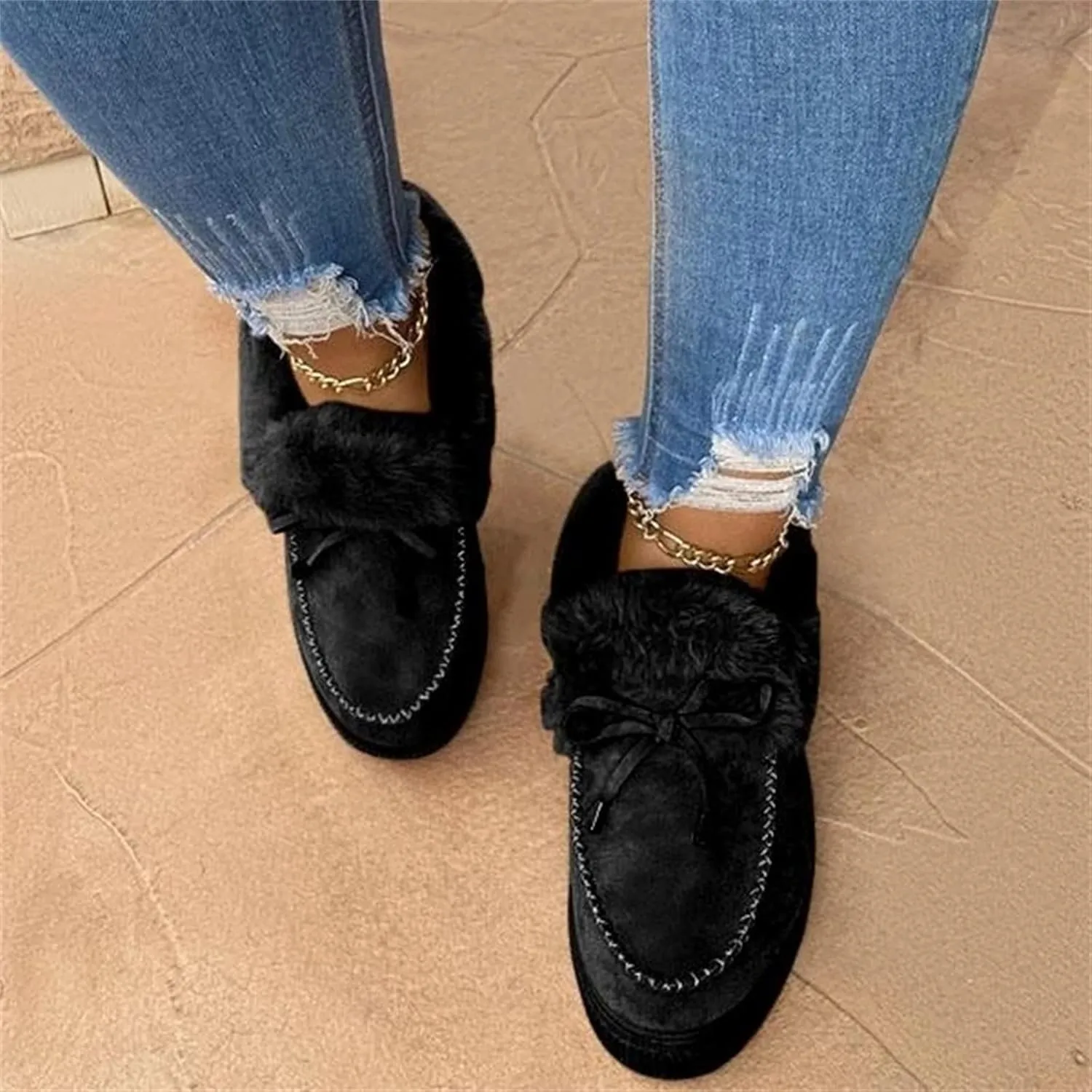 Ladmiple Winter Boots For Women Fashion Warm Fur Lined Snow Ankle Boots Outdoor Fashion Comfortable Slip On Short Booties