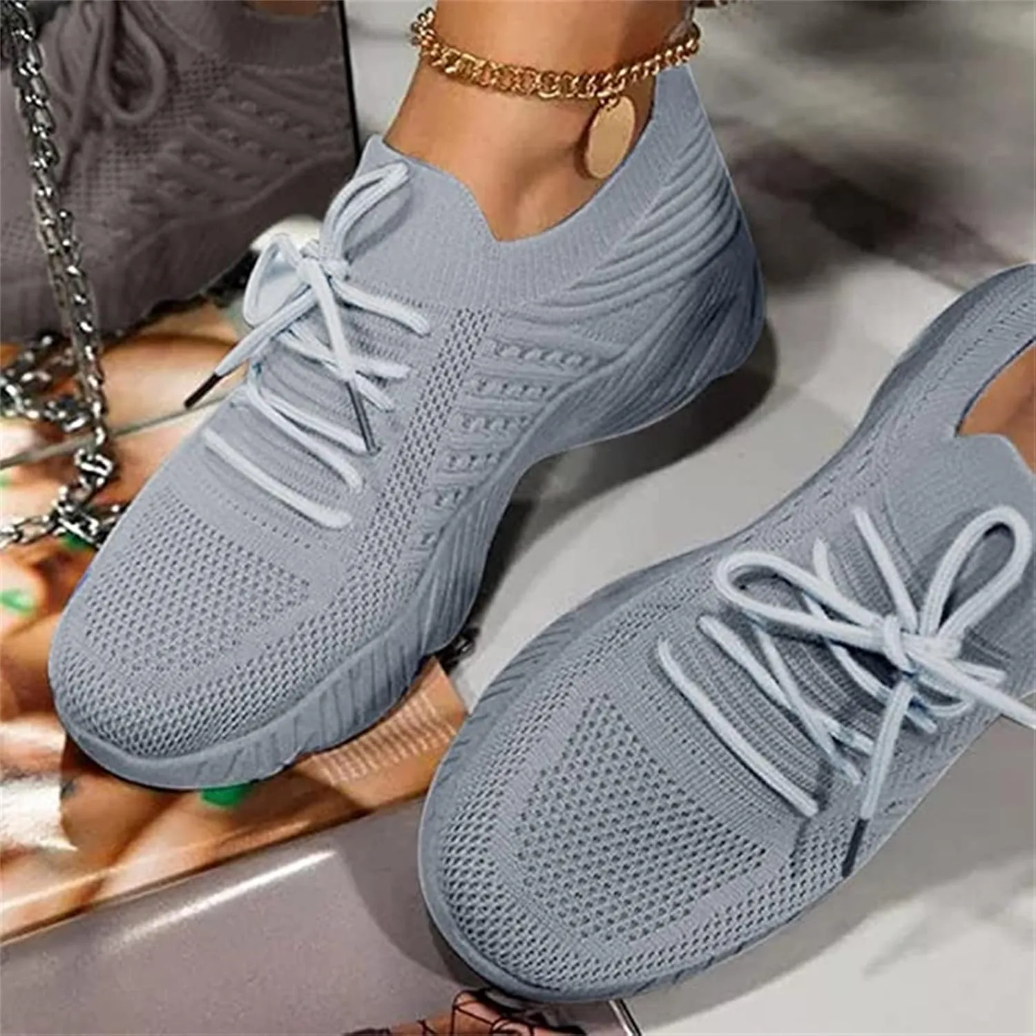 Ladmiple Womens Tennis Shoes Walking Casual Sneakers Knitted Mesh Lightweight Comfortable Slip Resistant Slip on Loafers