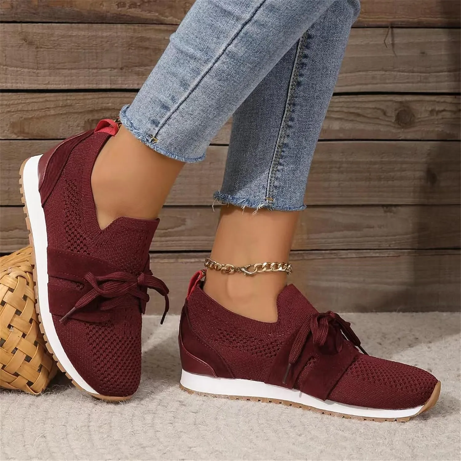 Lausiuoe Slip On Sneakers Women Arch Support Walking Shoes Breathable Upper Gym Workout Nurse Restaurant Fashion Sneake