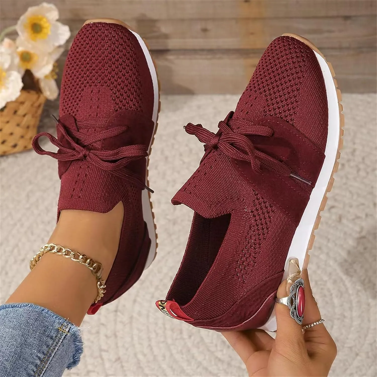 Lausiuoe Slip On Sneakers Women Arch Support Walking Shoes Breathable Upper Gym Workout Nurse Restaurant Fashion Sneake