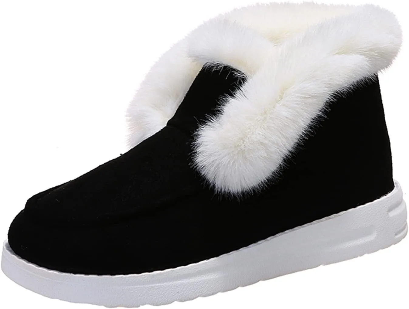 Lausiuoe Womens Winter Boots With Fur Lined Warm Snow Fuzzy Ankle Booties Flat Cute Silp On Comfortable Casual Loafers