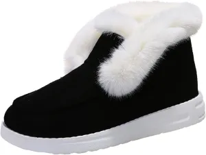 Lausiuoe Womens Winter Boots With Fur Lined Warm Snow Fuzzy Ankle Booties Flat Cute Silp On Comfortable Casual Loafers