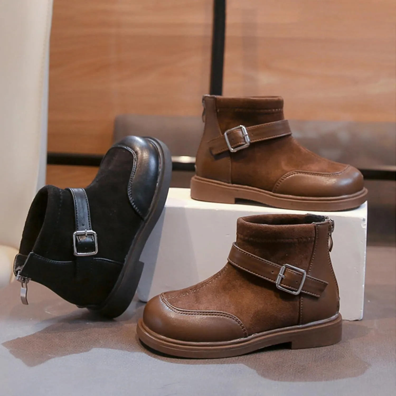 Leather Booties Boys Girls Kids Side Zipper Low Heel aterproof Shoes Sole Non Slip Comfy Fashion Ankle Snow Boots