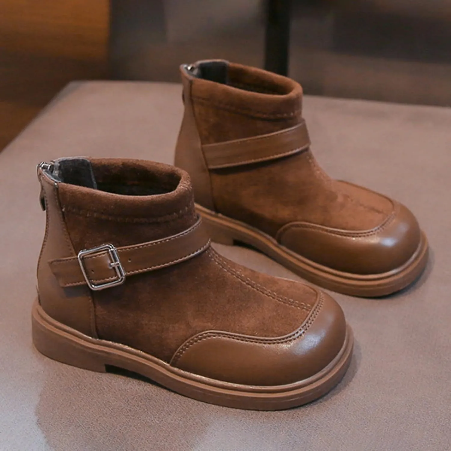 Leather Booties Boys Girls Kids Side Zipper Low Heel aterproof Shoes Sole Non Slip Comfy Fashion Ankle Snow Boots