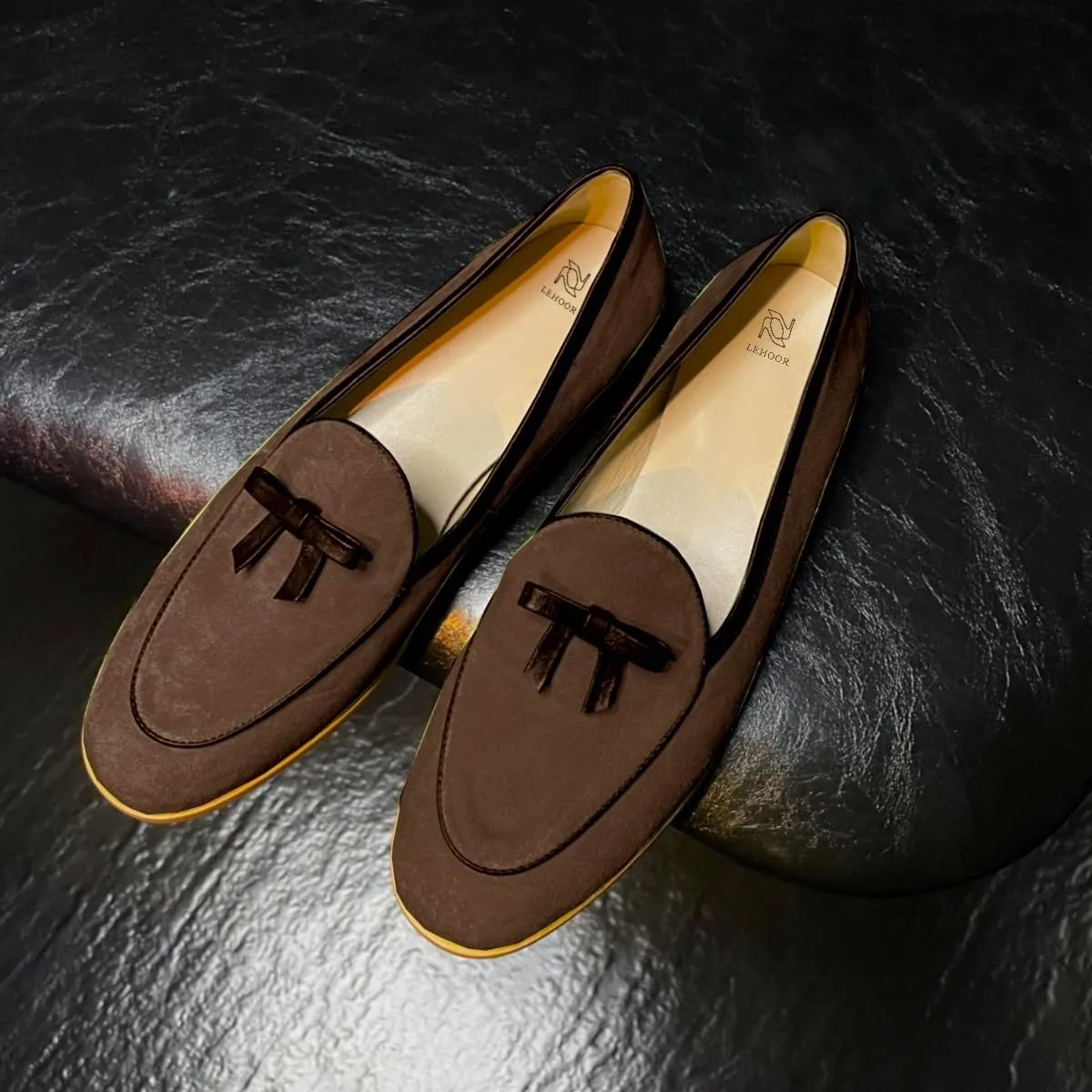 LEHOOR Women Comfy Flat Bow Loafers Suede Round Closed Toe Slip On Penny Loafer Comfortable Ballet Flats Bow-tie Office Work Flat Shoes Ladies Daily Club Driver Ballerina Flats Spring Cute 4-11 M US