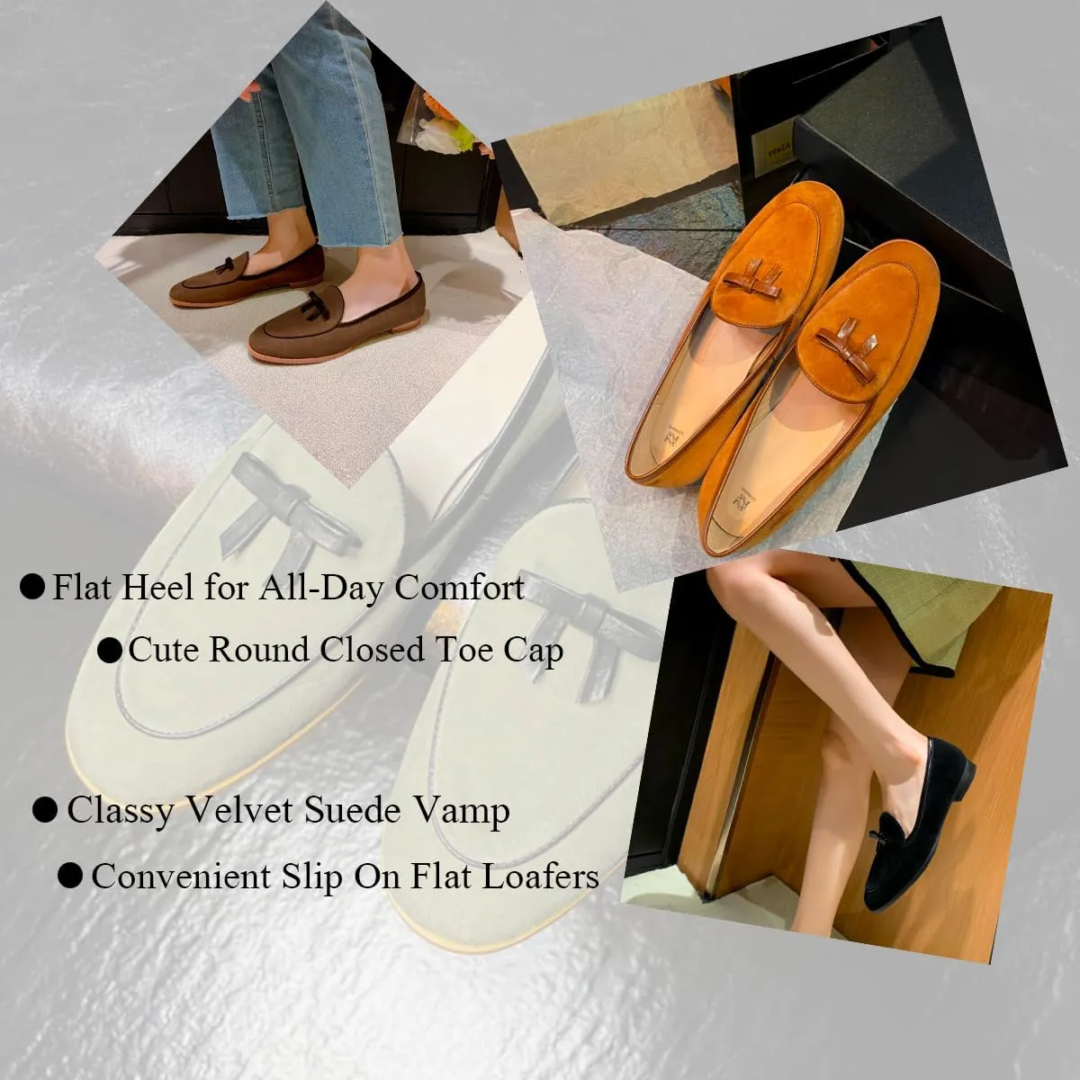 LEHOOR Women Comfy Flat Bow Loafers Suede Round Closed Toe Slip On Penny Loafer Comfortable Ballet Flats Bow-tie Office Work Flat Shoes Ladies Daily Club Driver Ballerina Flats Spring Cute 4-11 M US