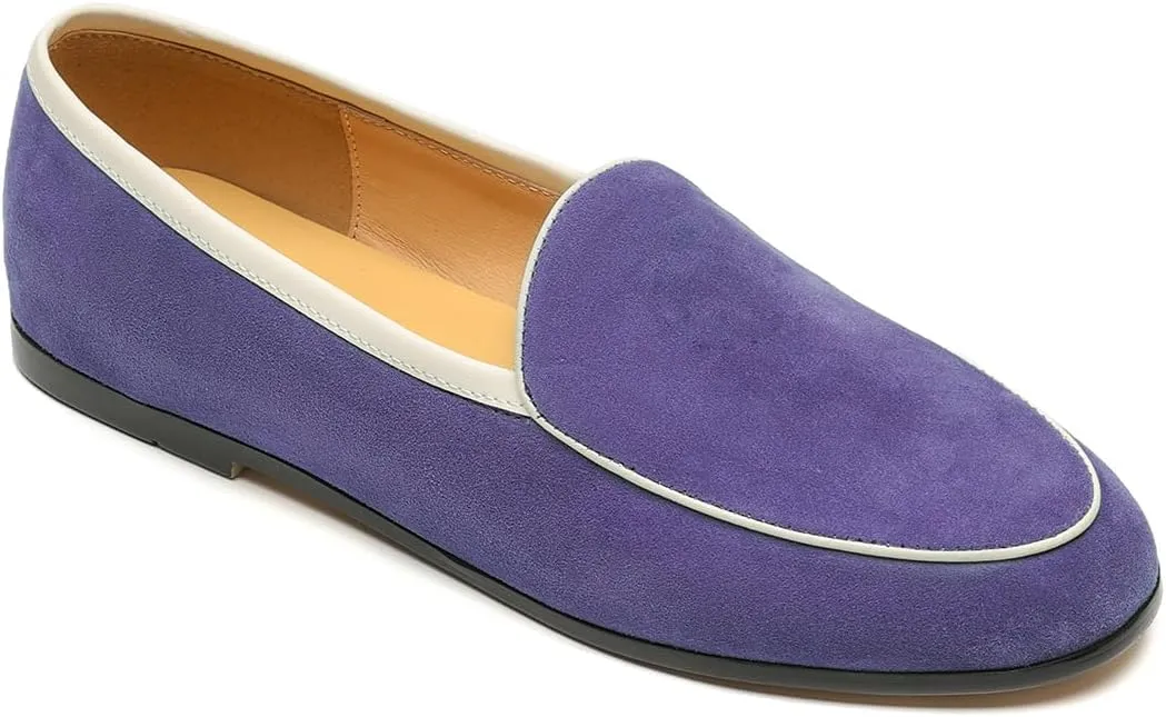 LEHOOR Women Comfy Flat Suede Loafers Round Closed Toe Slip On Penny Loafer Comfortable Ballet Flats Two-Toned Office Work Flat Shoes Ladies Ballerina Flats Classic Daily Driver Club Spring 4-11 M US