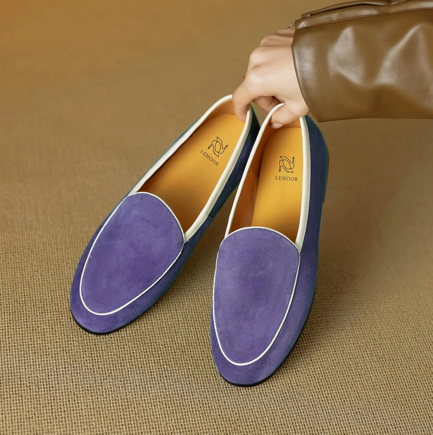 LEHOOR Women Comfy Flat Suede Loafers Round Closed Toe Slip On Penny Loafer Comfortable Ballet Flats Two-Toned Office Work Flat Shoes Ladies Ballerina Flats Classic Daily Driver Club Spring 4-11 M US