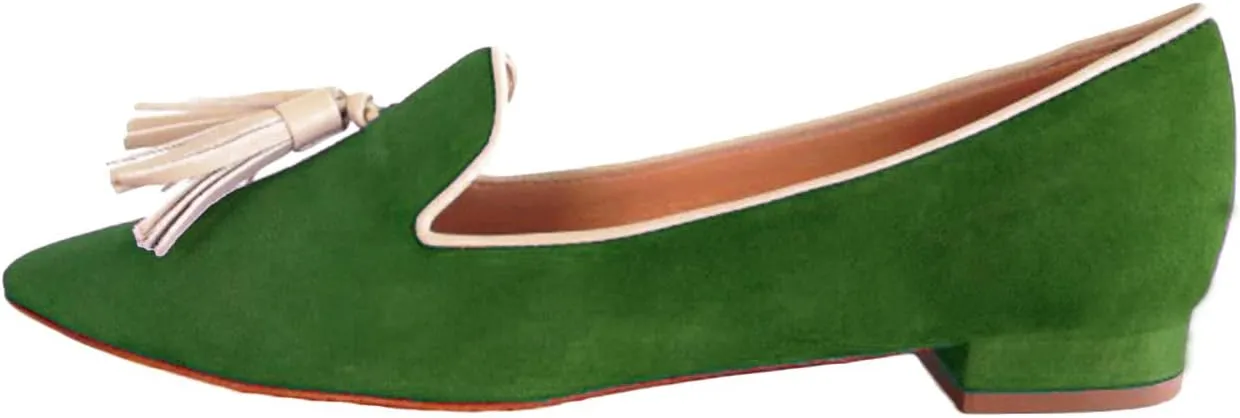 LEHOOR Women Pointed Toe Loafers Tassel Slip On Ballet Flats Suede Leather Summer Comfort Office Casual Dress Driver Loafers Closed Toe Flat Heels Pump Shoes Size 4-13 M US