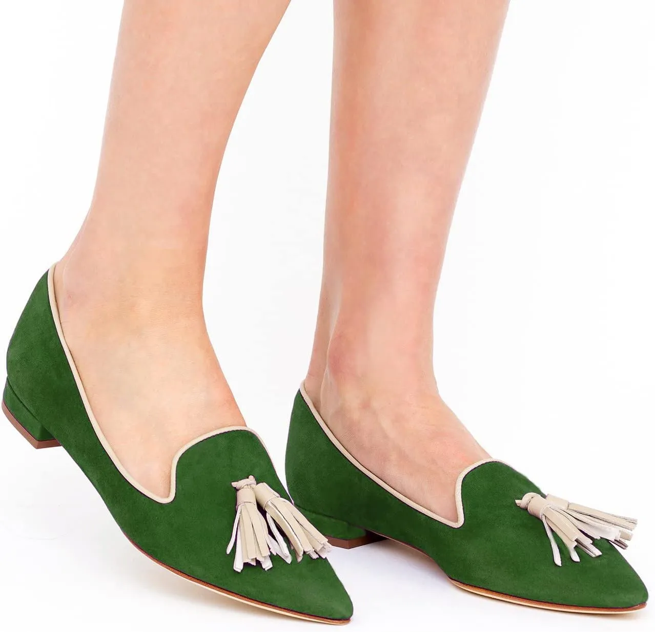 LEHOOR Women Pointed Toe Loafers Tassel Slip On Ballet Flats Suede Leather Summer Comfort Office Casual Dress Driver Loafers Closed Toe Flat Heels Pump Shoes Size 4-13 M US