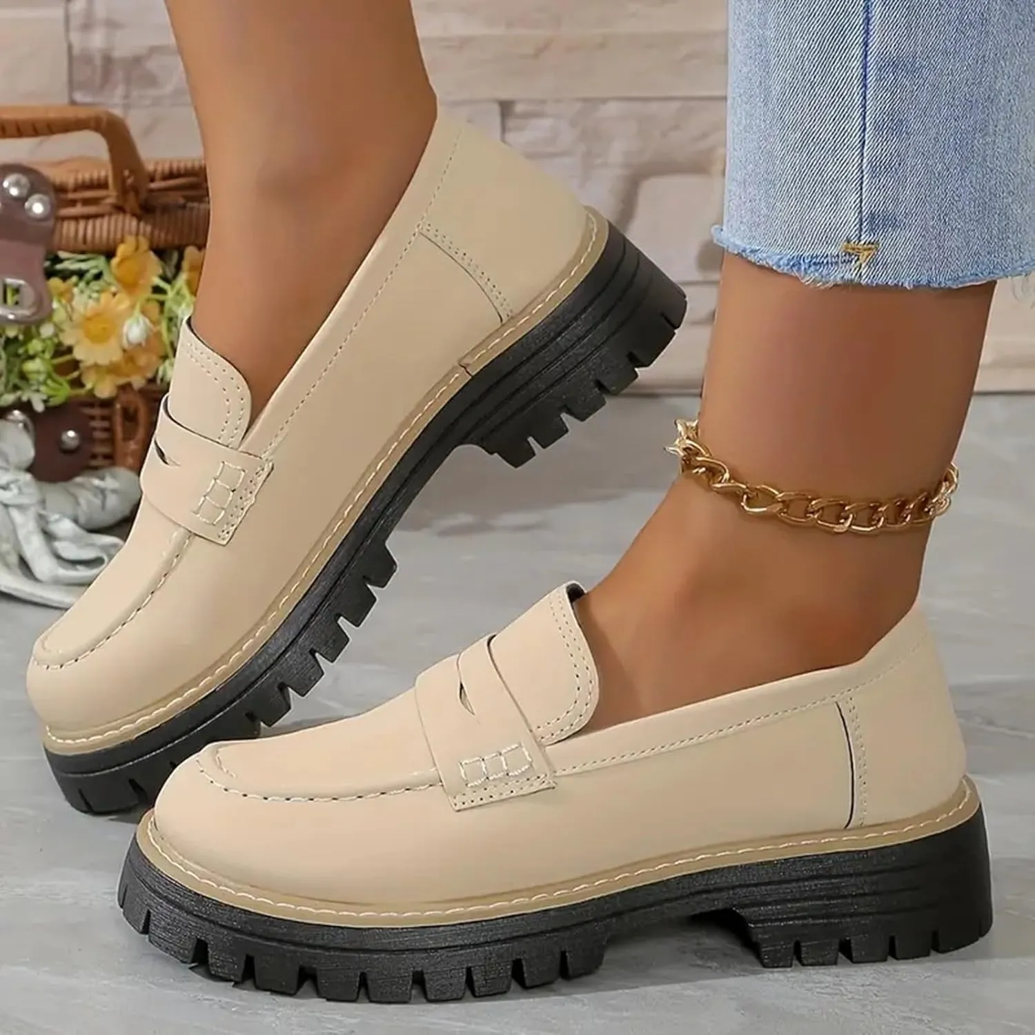Loafers for Women 2024 Comfortable,Casual Lightweight Round Toe Orthopedic Platform Loafers Slip-On Walking Shoes