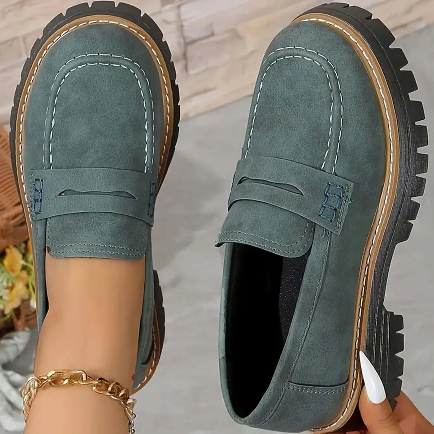 Loafers for Women 2024 Comfortable,Casual Lightweight Round Toe Orthopedic Platform Loafers Slip-On Walking Shoes