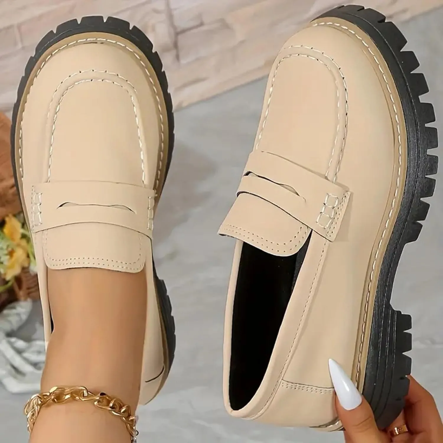 Loafers for Women 2024 Comfortable,Casual Lightweight Round Toe Orthopedic Platform Loafers Slip-On Walking Shoes