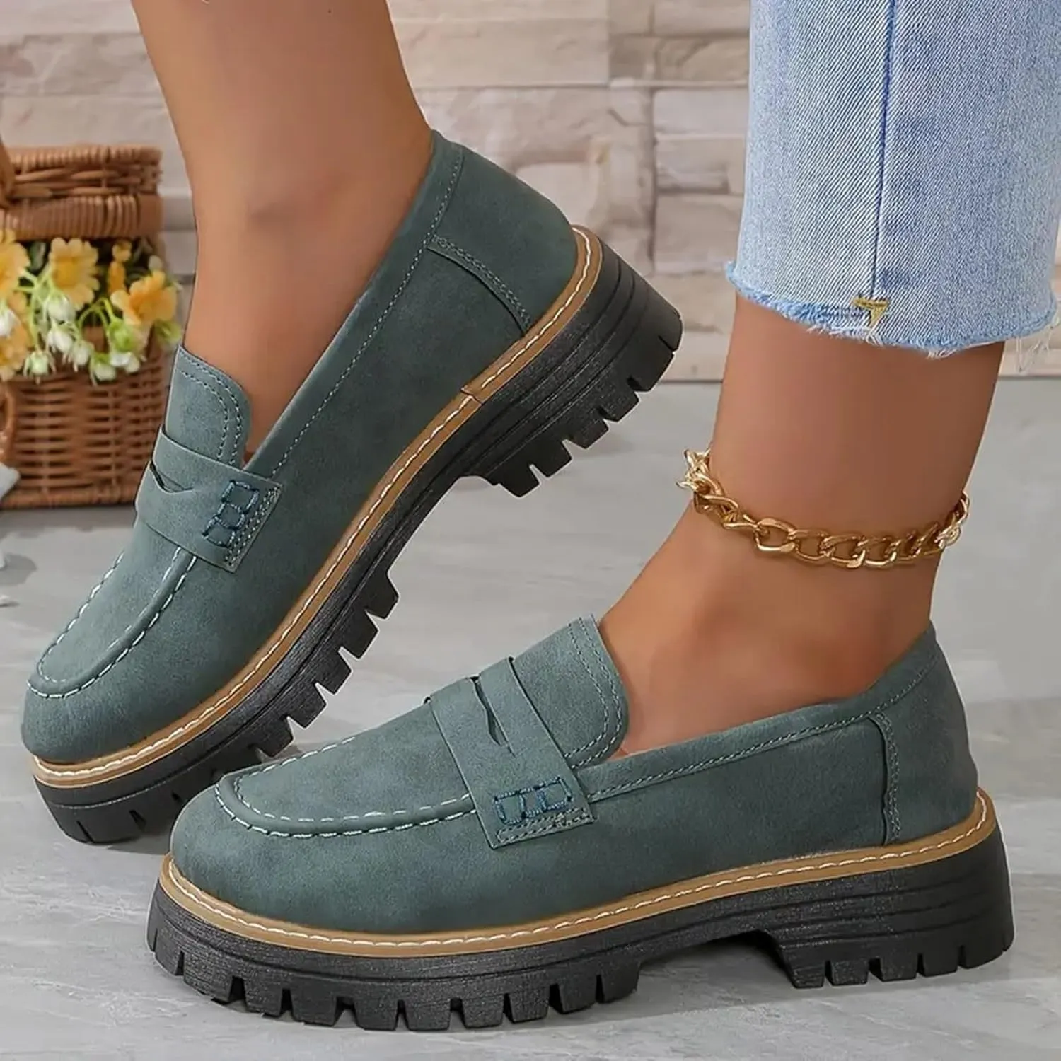 Loafers for Women 2024 Comfortable,Casual Lightweight Round Toe Orthopedic Platform Loafers Slip-On Walking Shoes