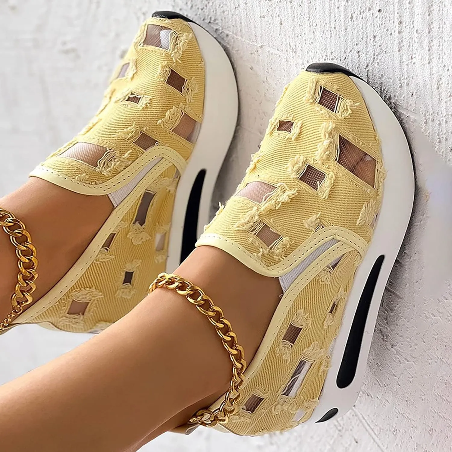 Loafers for Women Platform Wedge Sneakers Floral Embroidery Breathable Mesh Sneakers Lightweight Breathable Slip On Softsole Walking Shoes