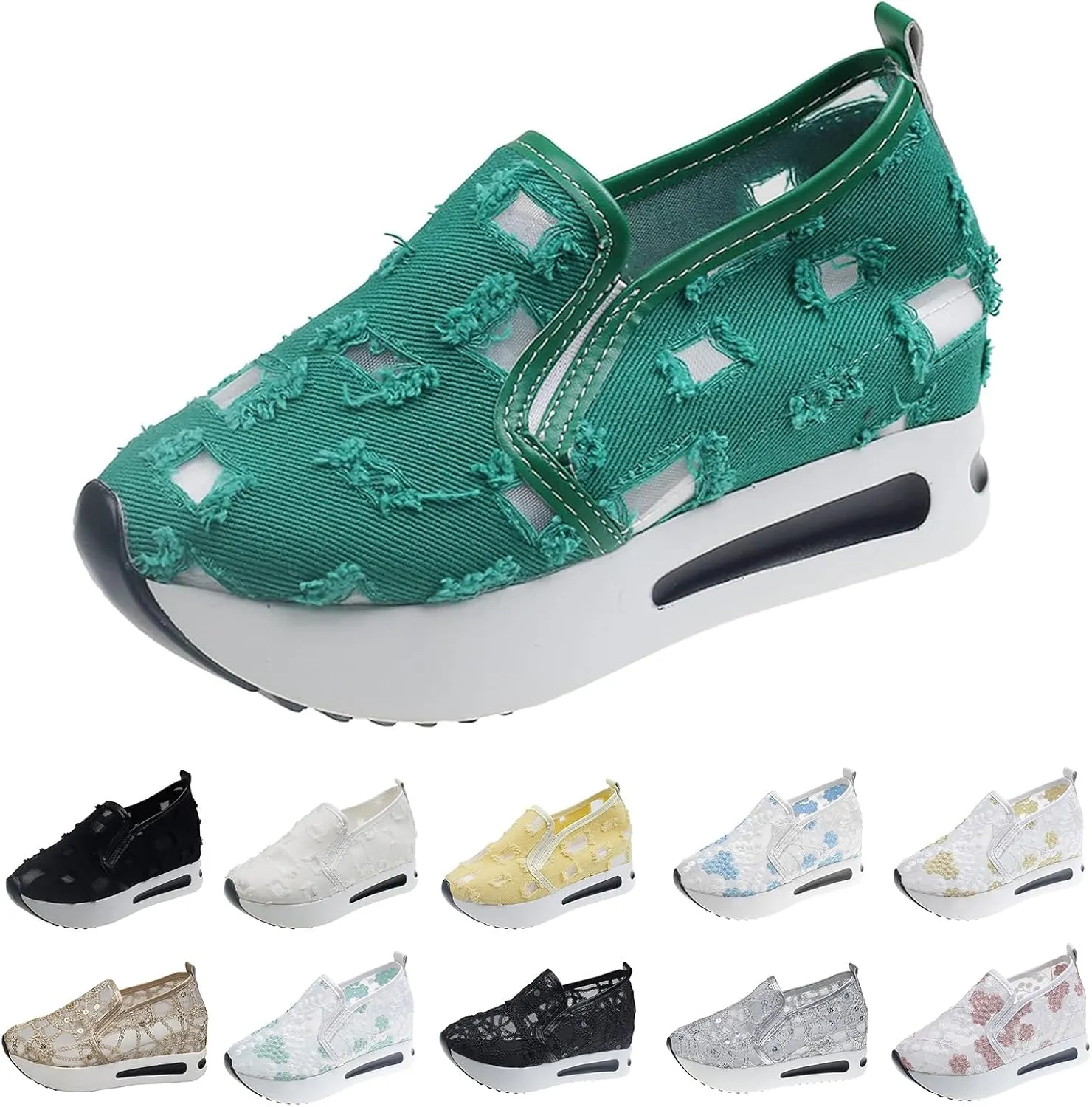Loafers for Women Platform Wedge Sneakers Floral Embroidery Breathable Mesh Sneakers Lightweight Breathable Slip On Softsole Walking Shoes