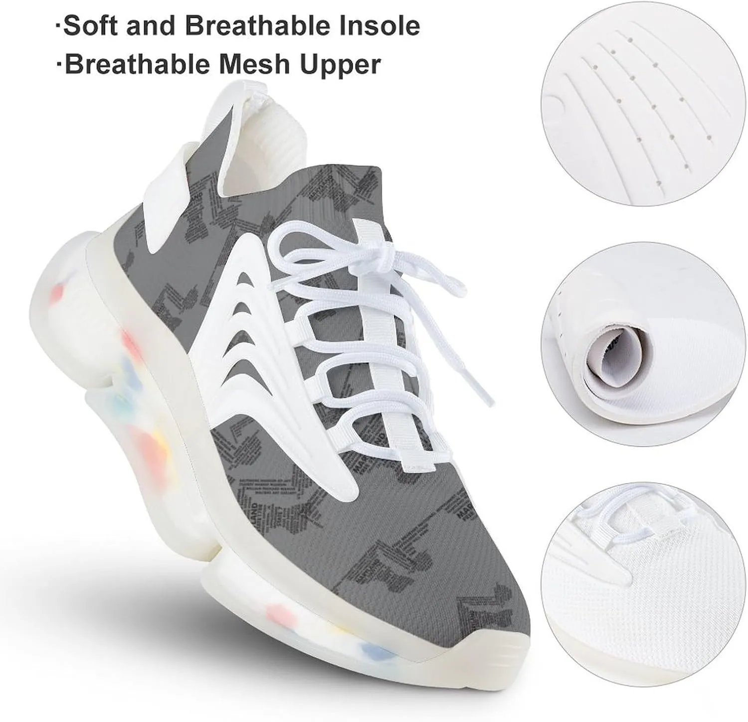 Maryland Art Map Men's Running Shoes Lightweight Walking Shoe Breathable Sneaker