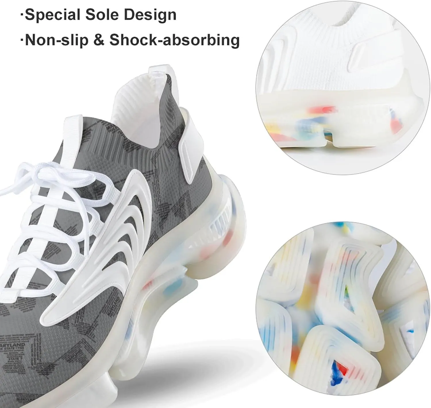 Maryland Art Map Men's Running Shoes Lightweight Walking Shoe Breathable Sneaker