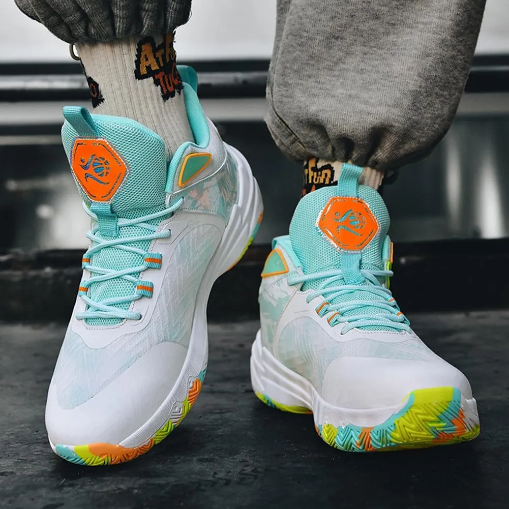 MAUGELY Men's High Top Basketball Sneakers Breathable Non Slip Student Youth Casual Comfortable Shoes