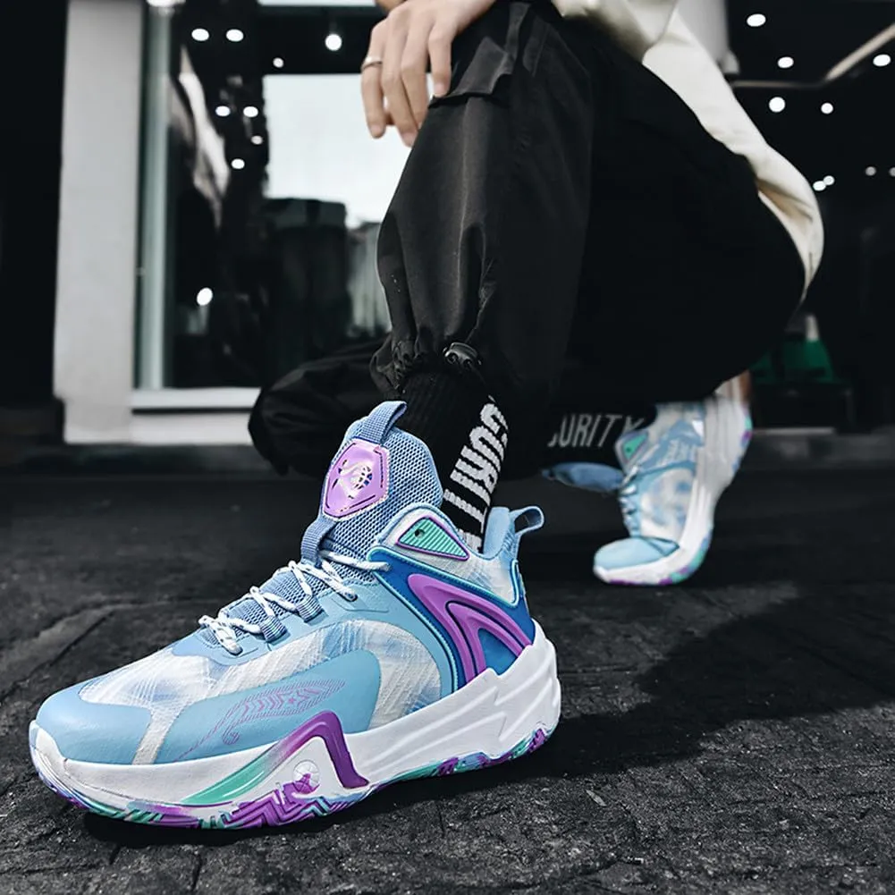 MAUGELY Men's High Top Basketball Sneakers Breathable Non Slip Student Youth Casual Comfortable Shoes