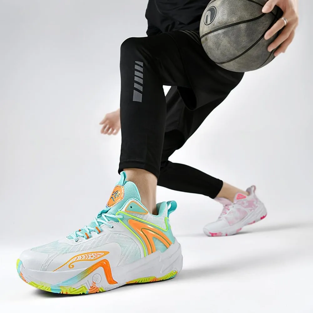 MAUGELY Men's High Top Basketball Sneakers Breathable Non Slip Student Youth Casual Comfortable Shoes