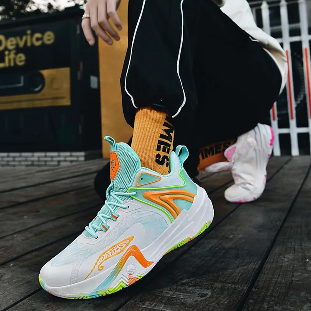 MAUGELY Men's High Top Basketball Sneakers Breathable Non Slip Student Youth Casual Comfortable Shoes