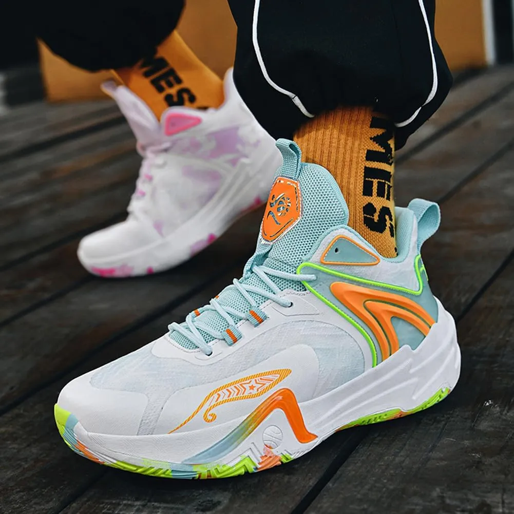 MAUGELY Men's High Top Basketball Sneakers Breathable Non Slip Student Youth Casual Comfortable Shoes