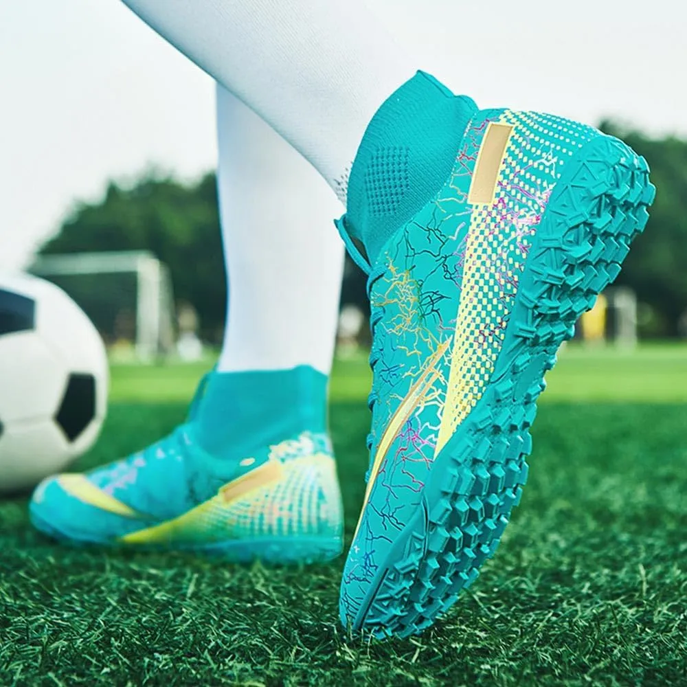 Maylrvjv Men's High Top Soccer Cleats Boys Football Boots Breathble Shock Absorbing Multi-Ground Competition Training Futsal Sneakers