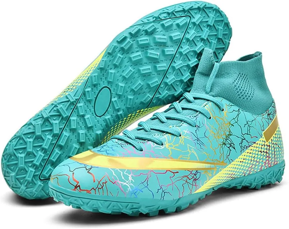 Maylrvjv Men's High Top Soccer Cleats Boys Football Boots Breathble Shock Absorbing Multi-Ground Competition Training Futsal Sneakers