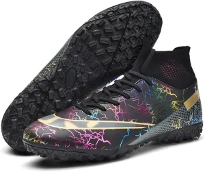 Maylrvjv Men's High Top Soccer Cleats Boys Football Boots Breathble Shock Absorbing Multi-Ground Competition Training Futsal Sneakers