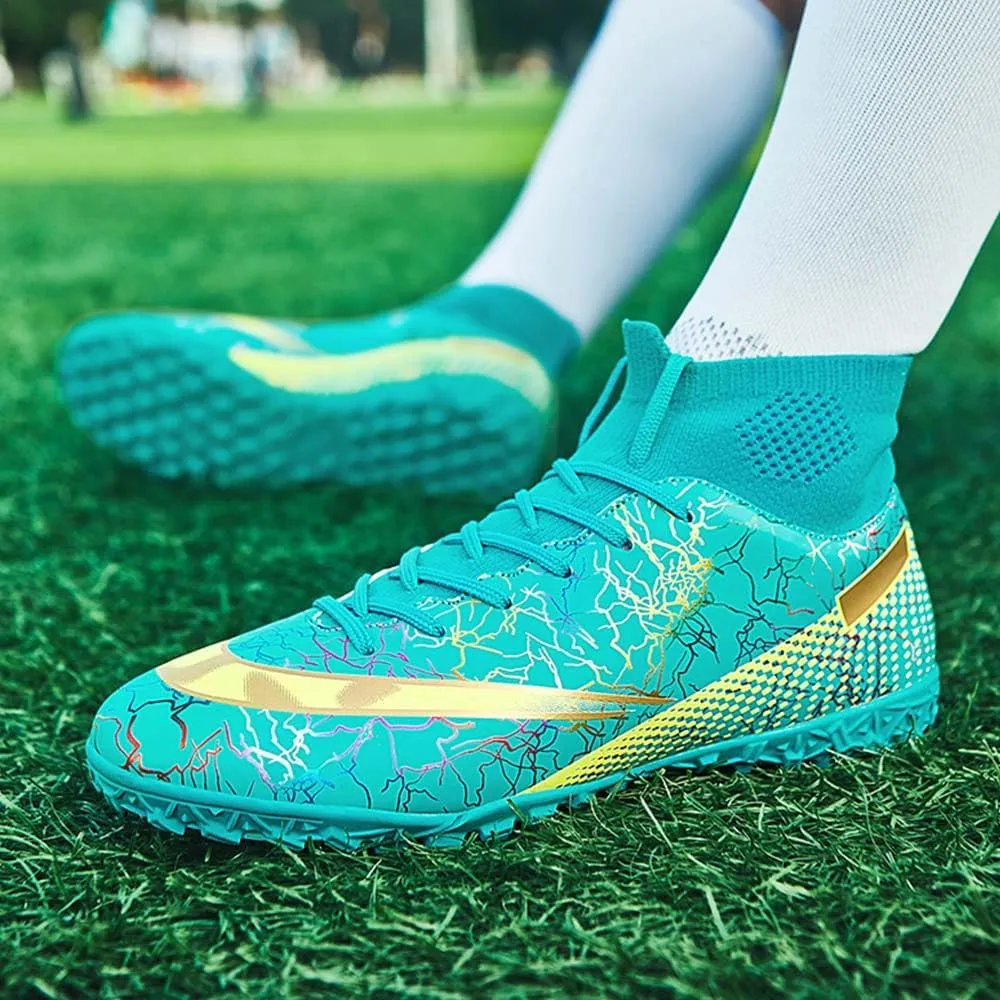 Maylrvjv Men's High Top Soccer Cleats Boys Football Boots Breathble Shock Absorbing Multi-Ground Competition Training Futsal Sneakers